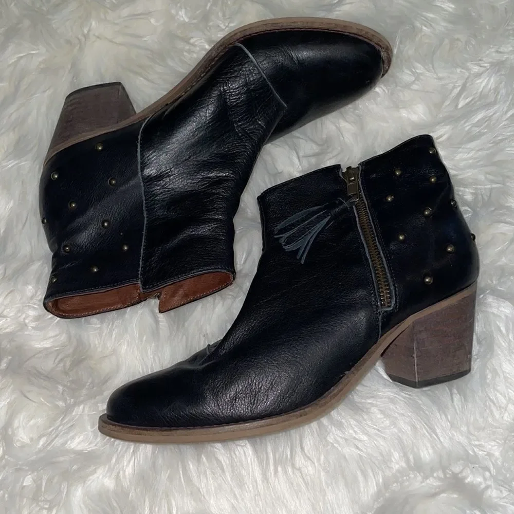 Eric Michael Black Leather Studded Ankle Bootie